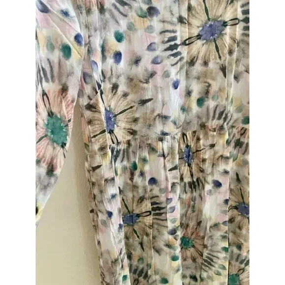 Anthropologie X Kachel Chiara Ruffle Long Sleeve Watercolor Midi Dress 6 (UK 10) - Picture 10 of 16